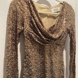 Gold Sequin Badgley Mischka Cocktail Dress Size 4